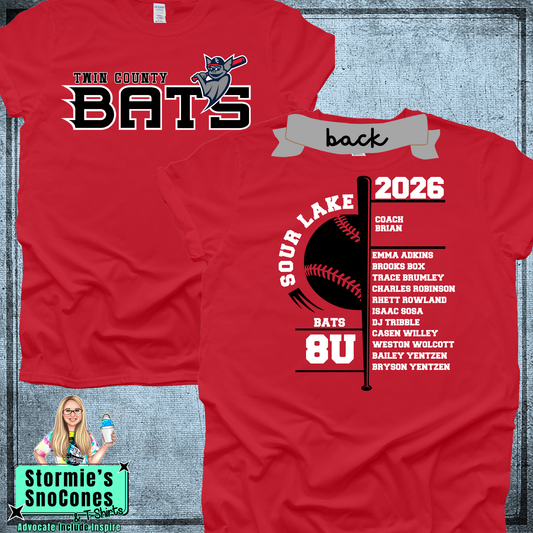 Bats 8U Twin County 2026 Red Shirt