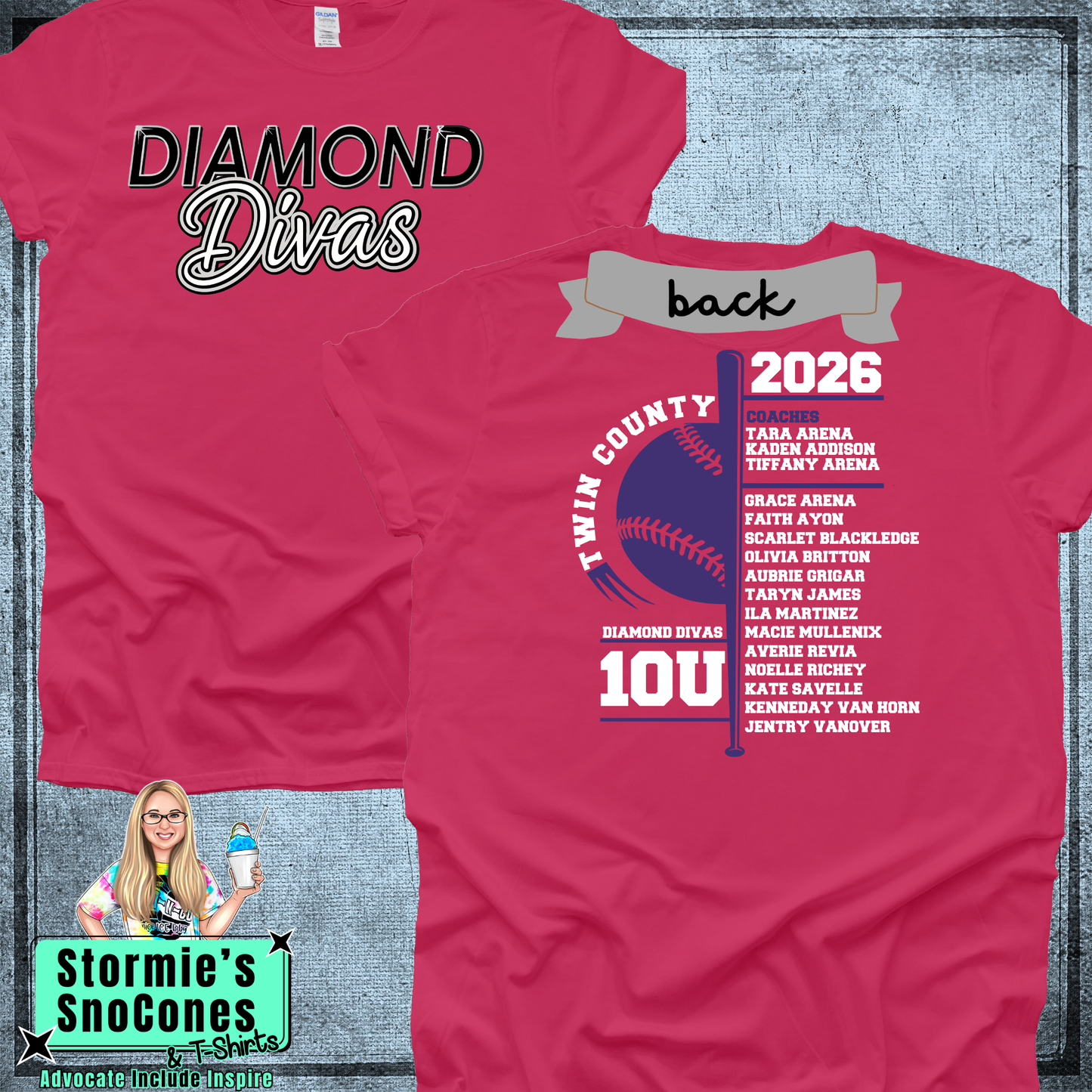 Diamond Divas 10U Twin County 2026 Pink Shirt