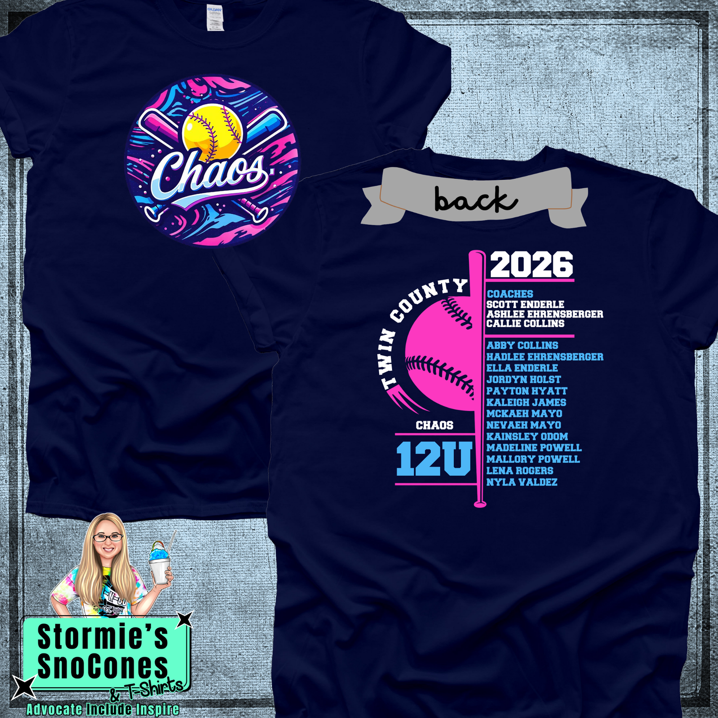 Chaos 12U Twin County 2026 Navy Shirt