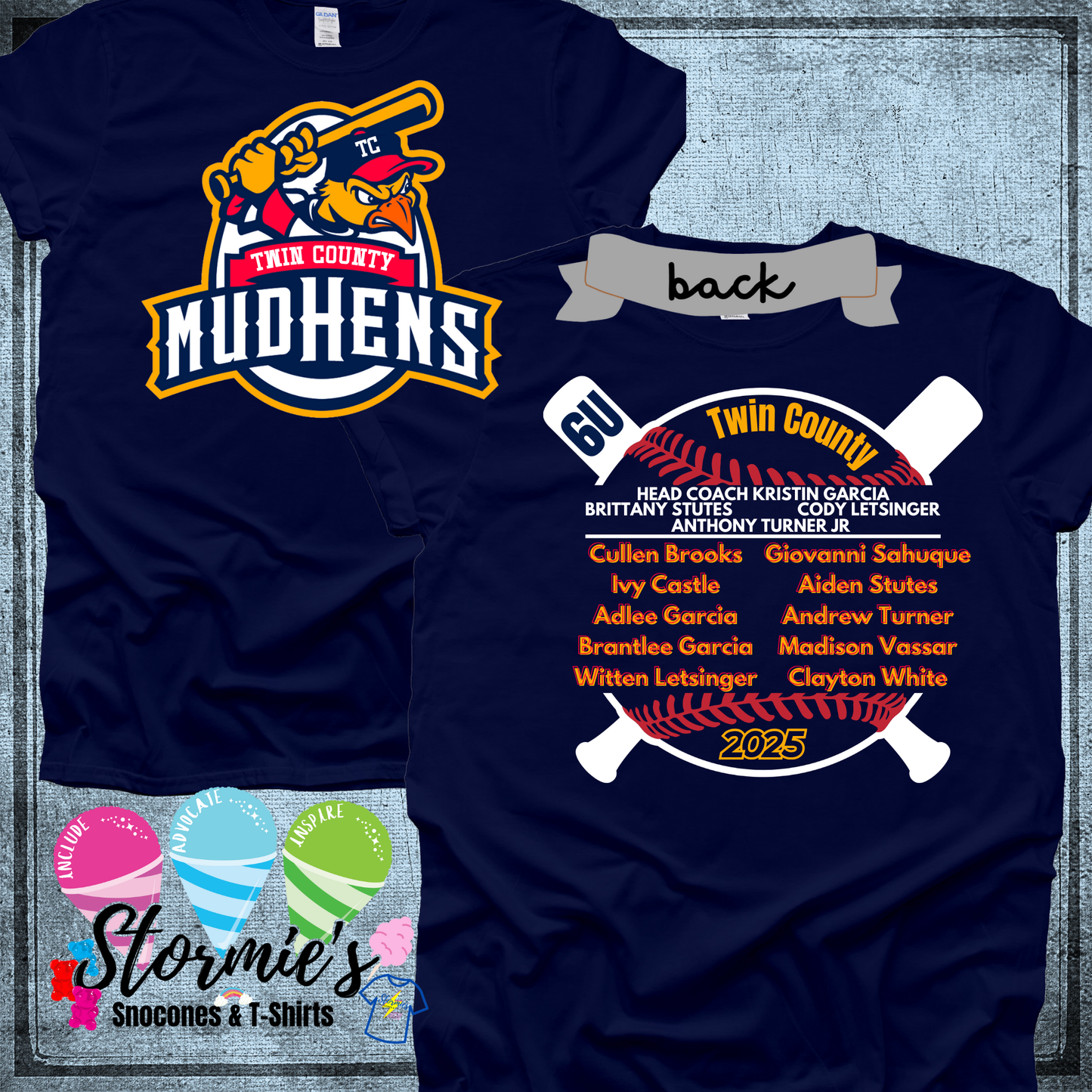 Mudhens 6u Twin County 2025 Navy Shirt