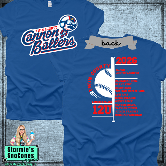 Cannon Ballers 12U Twin County 2026 Royal Blue Shirt