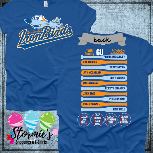 Ironbirds 6u Twin County 2025 Royal Blue Shirt