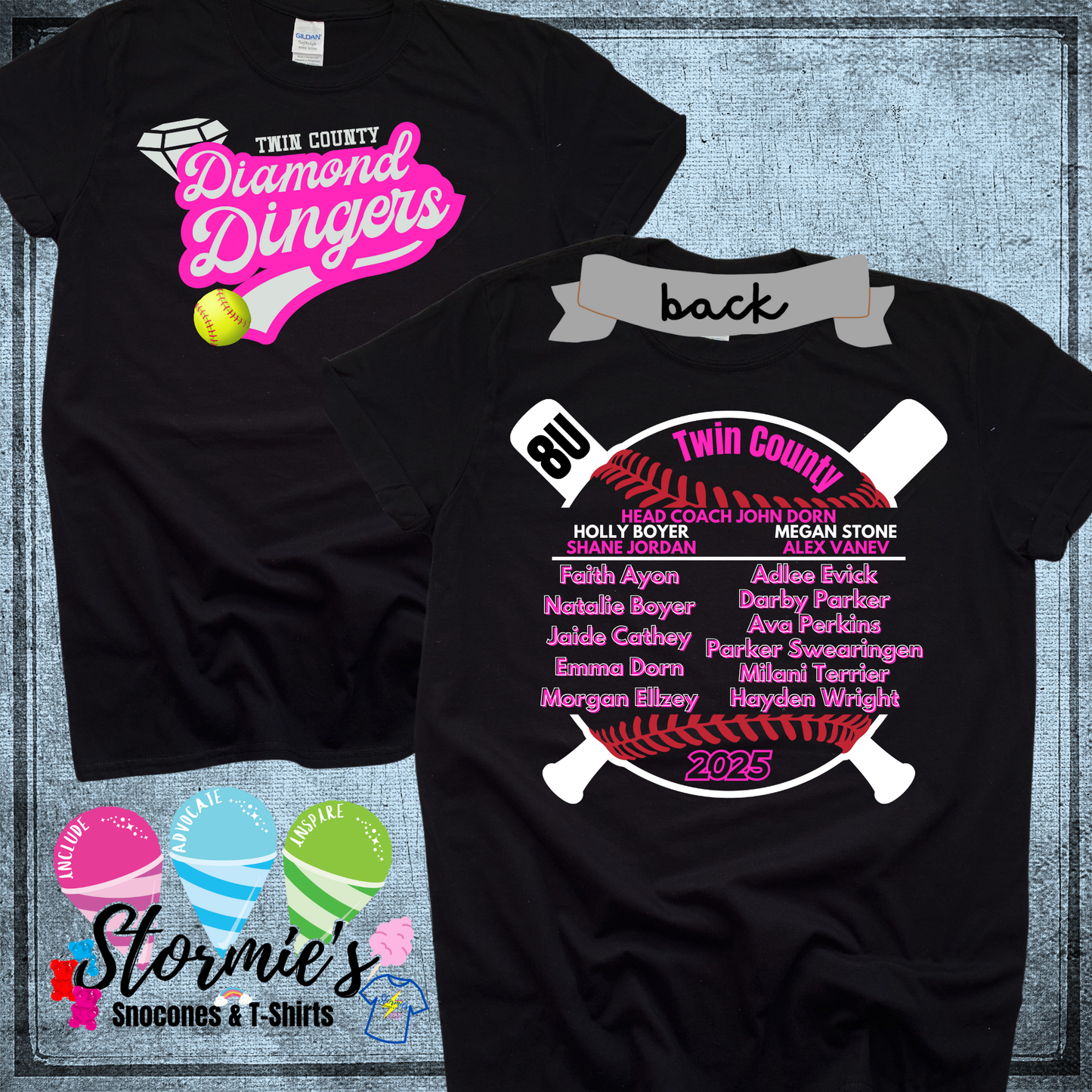 Diamond Dingers 8U Softball Twin County 2025 Black Shirt