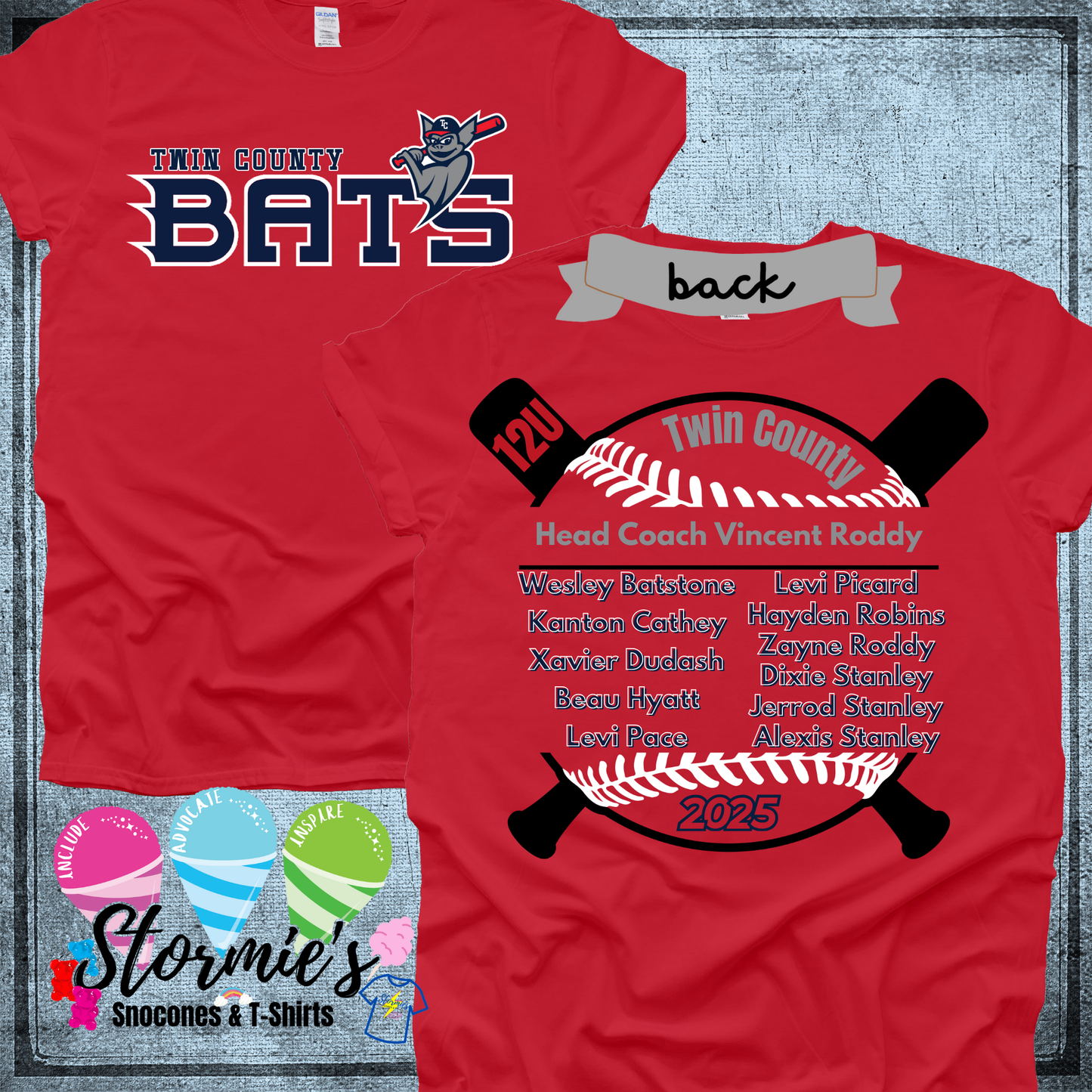 Bats 12U Twin County 2025 Red Shirt