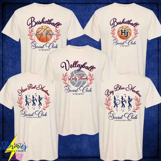 HJ Hawks Basketball Lady Hawks Volleyball Band Social Club Cream Shirt