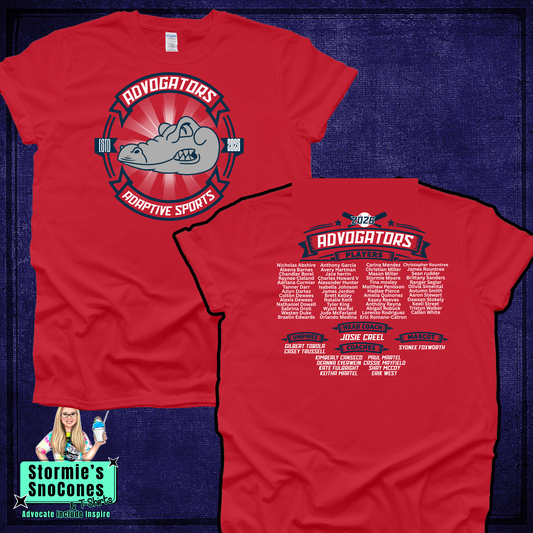 Advogators Baseball Team ROSTER 2026 Red Gildan Comfort Colors Bella Canvas Shirt