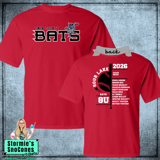 Bats 8U Twin County 2026 Red Dry Fit Shirt