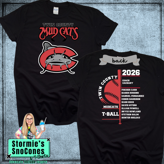 Mudcats Instructional T-Ball Twin County 2026 Black Shirt