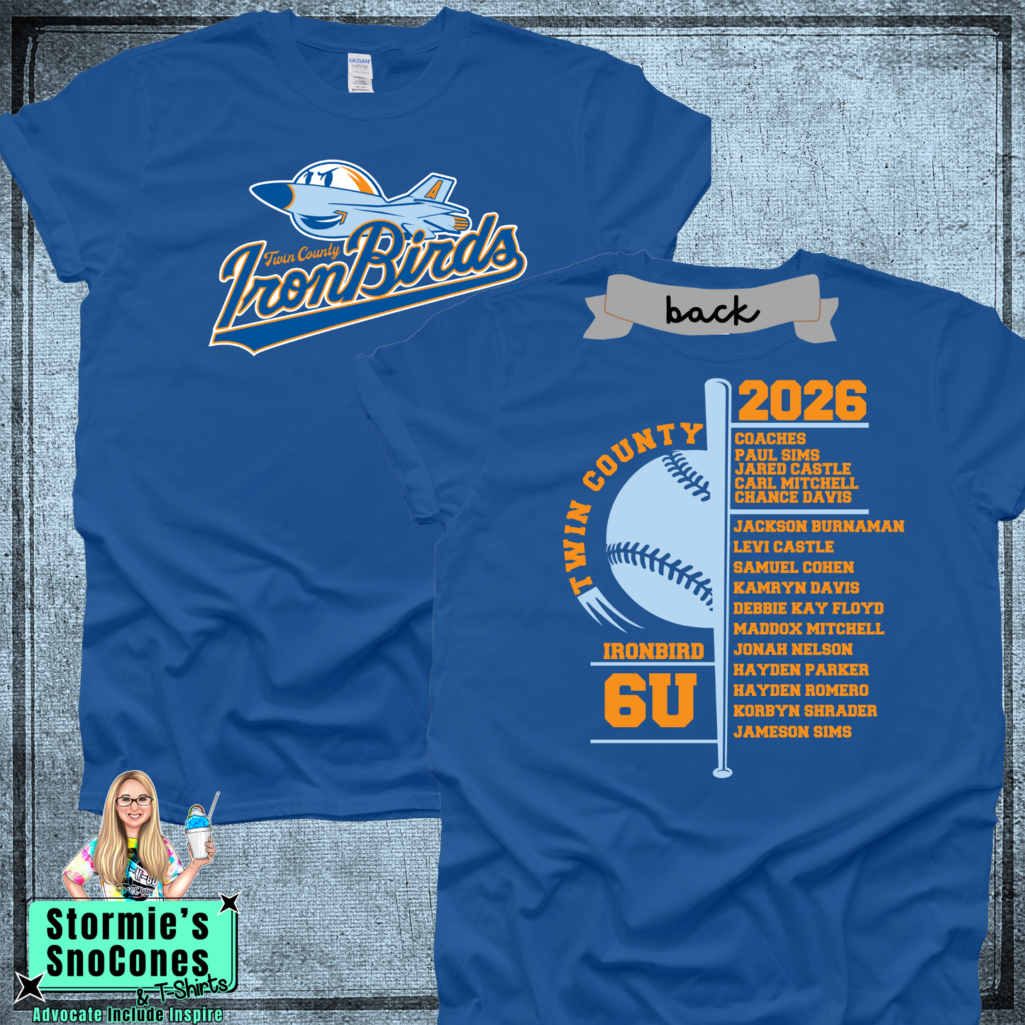 Ironbirds 6U Twin County 2026 Royal Blue Shirt