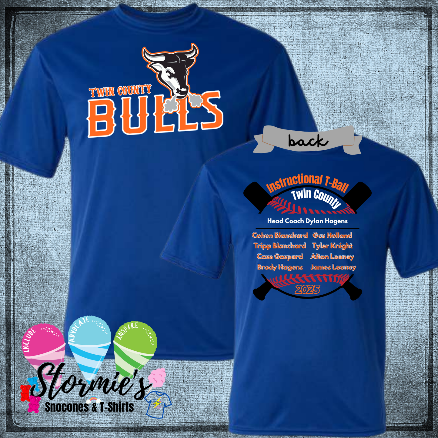 Bulls Instructional T-Ball Twin County 2025 Royal Blue Dry Fit Shirt