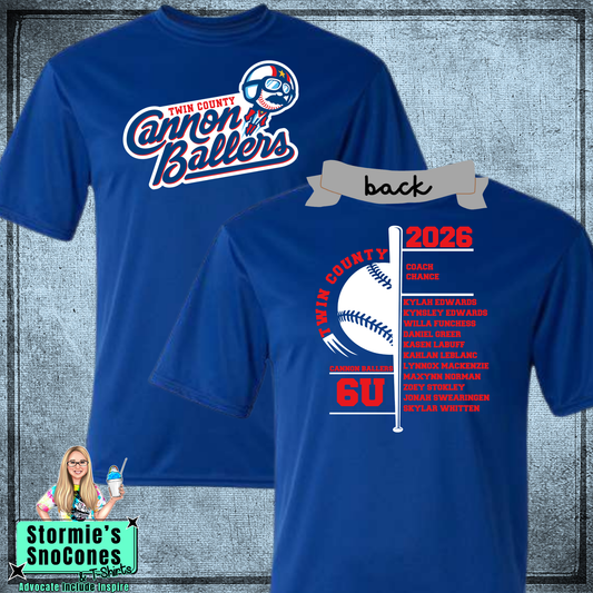 Cannon Ballers 6U Twin County 2026 Royal Blue Dry Fit Shirt