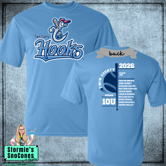 Hooks 10U Twin County 2026 Columbia Blue Dry Fit Shirt