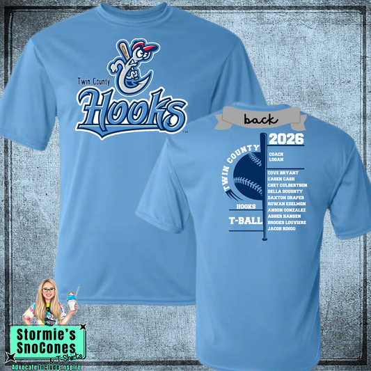 Hooks Instructional T-Ball Twin County 2026 Columbia Blue Dry Fit Shirt