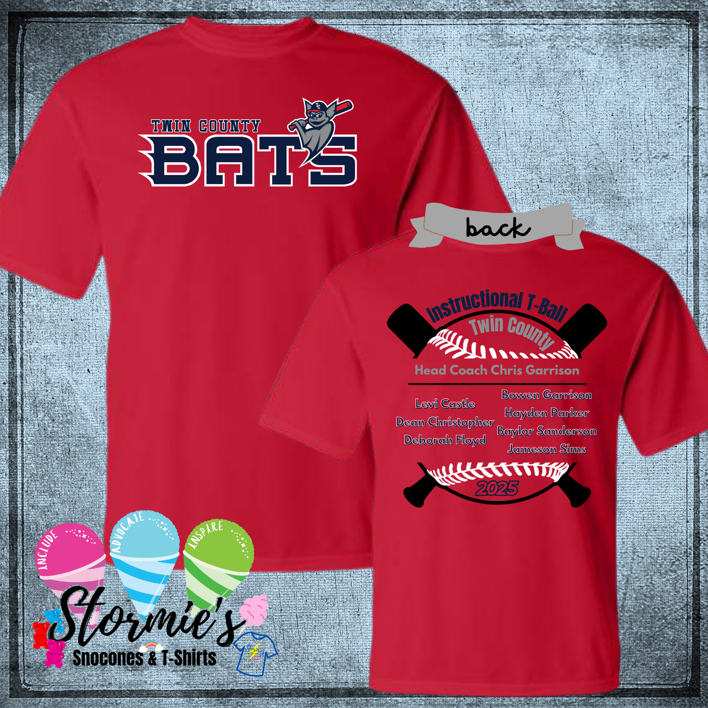 Bats Instructional T-Ball Twin County 2025 Red Dry Fit Shirt