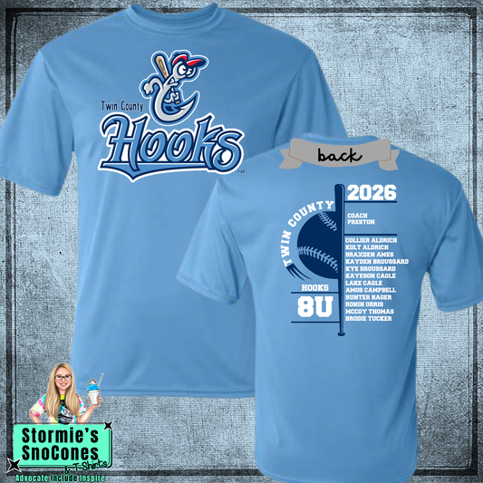 Hooks 8U Twin County 2026 Columbia Blue Dry Fit Shirt