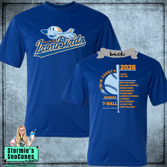 Ironbirds Instructional T-Ball Twin County 2026 Royal Blue Dry Fit Shirt