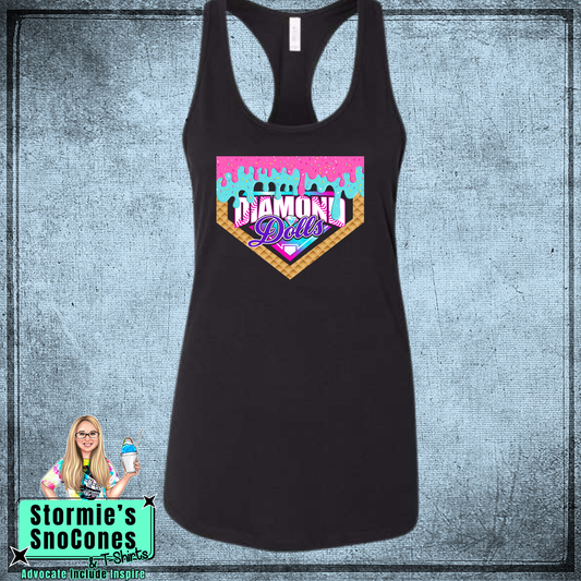 Diamond Dolls Baseball Drip Bella Racer Back Black Tank Top