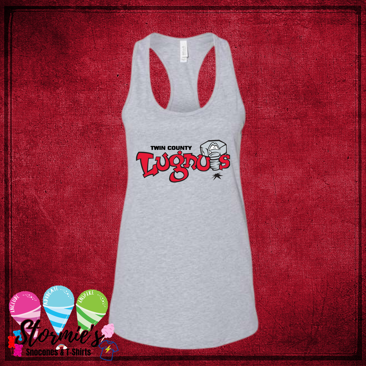 Lugnuts Twin County 2025 Bella Racer Back Gray Tank Top