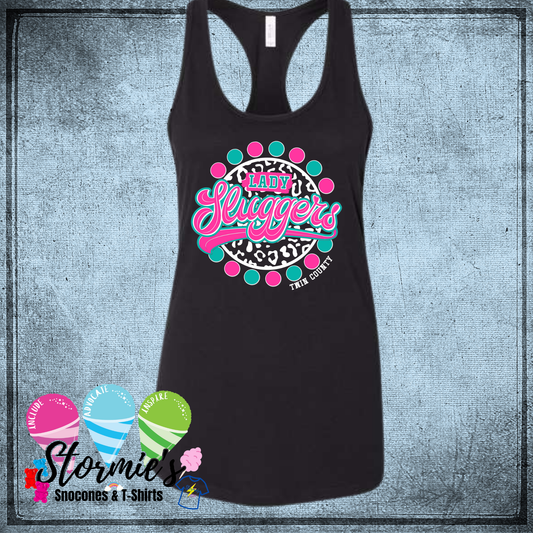 Lady Sluggers Softball Twin County 2025 Bella Racer Back Black Tank Top