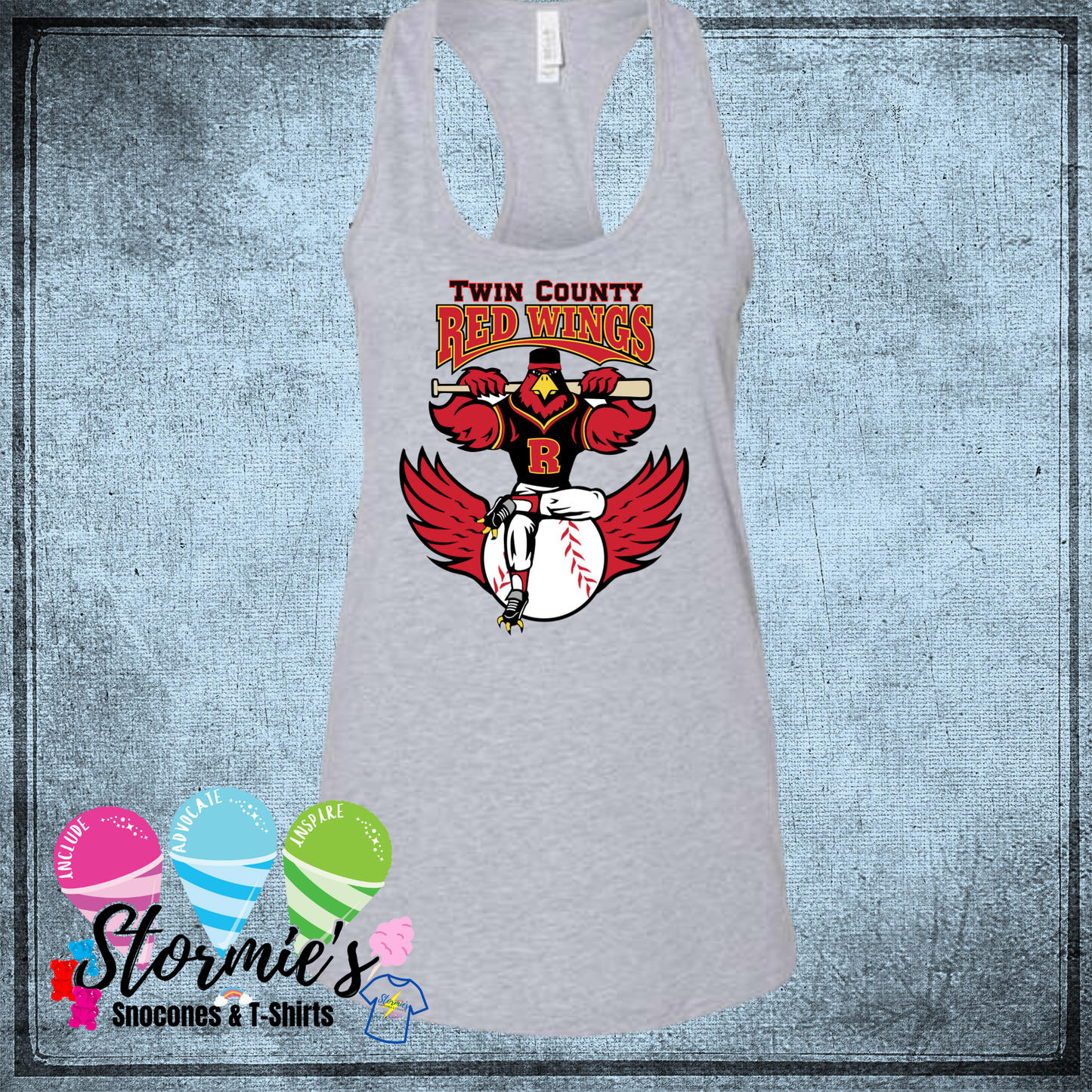 Red Wings Twin County 2025 Bella Racer Back Gray Tank Top