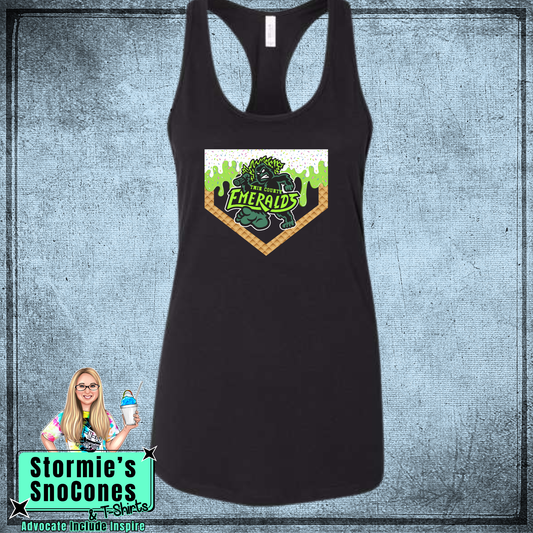 Emeralds Baseball Drip Bella Racer Back Black Tank Top
