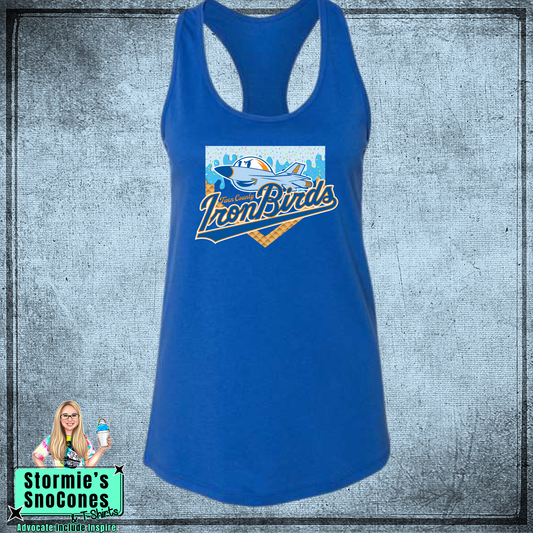 Ironbirds Baseball Drip Bella Racer Back Royal Blue Tank Top