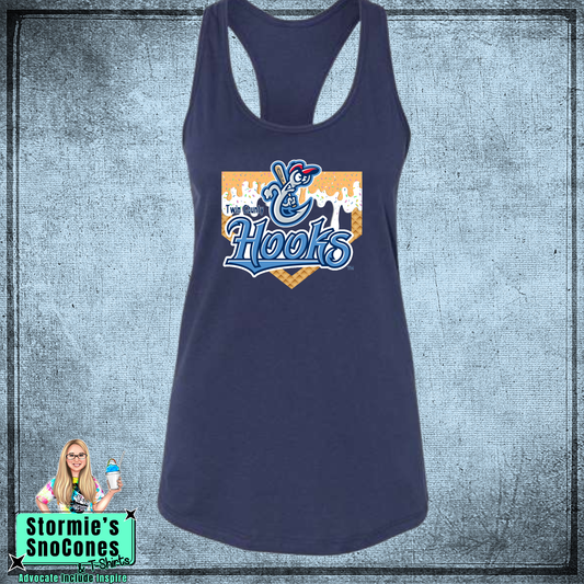 Hooks Baseball Drip Bella Racer Back Navy Tank Top