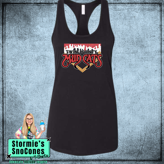 Mudcats Baseball Drip Bella Racer Back Black Tank Top