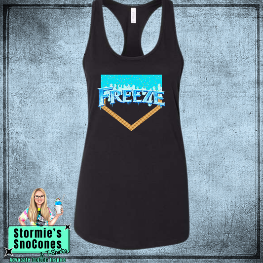Freeze Baseball Drip Bella Racer Back Black Tank Top