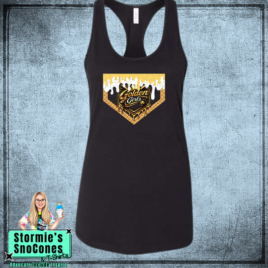 Golden Girls Baseball Drip Bella Racer Back Black Tank Top