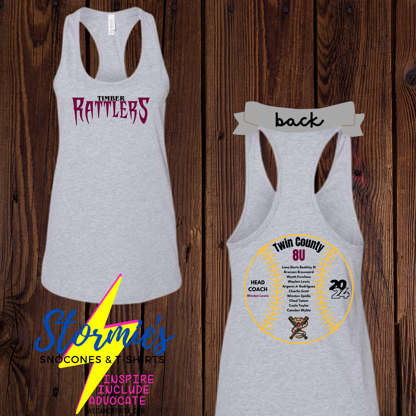 Timber Rattlers Alternate Logo Twin County 8U 2024 Bella Racer Back Tank Top