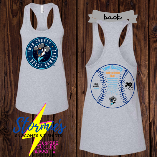 Space Cowboys Instructional Tball Twin County 2024 Bella Racer Back Tank Top