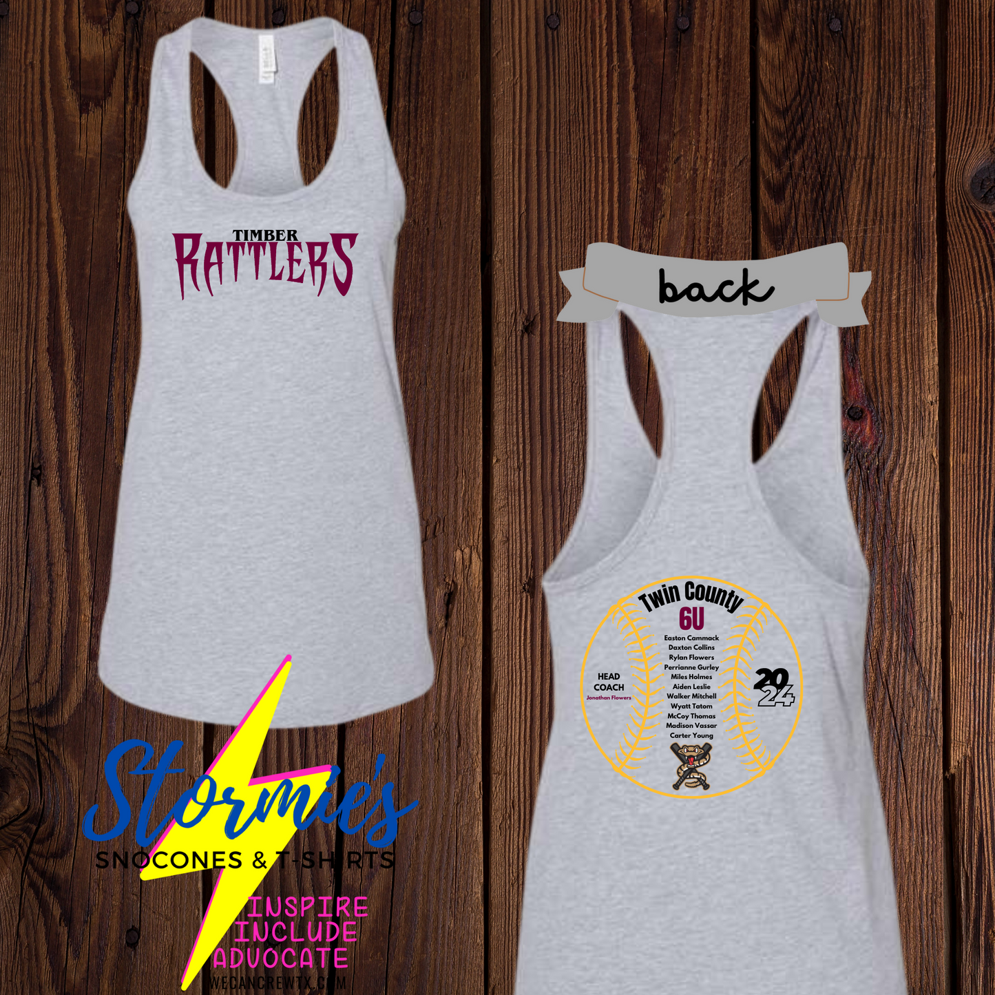 Timber Rattlers Alternate Logo Twin County 6U 2024 Bella Racer Back Tank Top