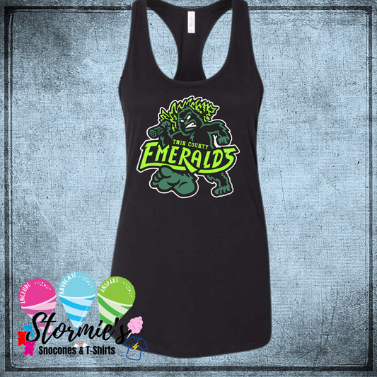 Emeralds Twin County 2025 Bella Racer Back Black Tank Top