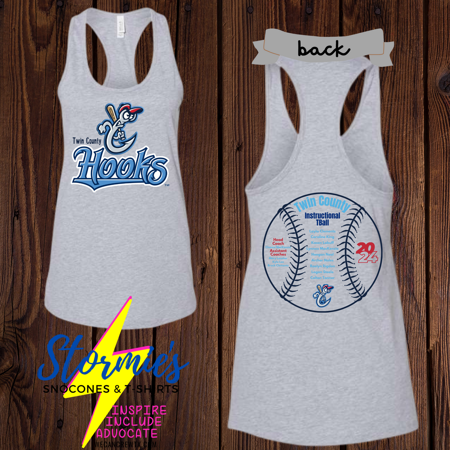 Hooks Tball Twin County 2024 Bella Racer Back Tank Top