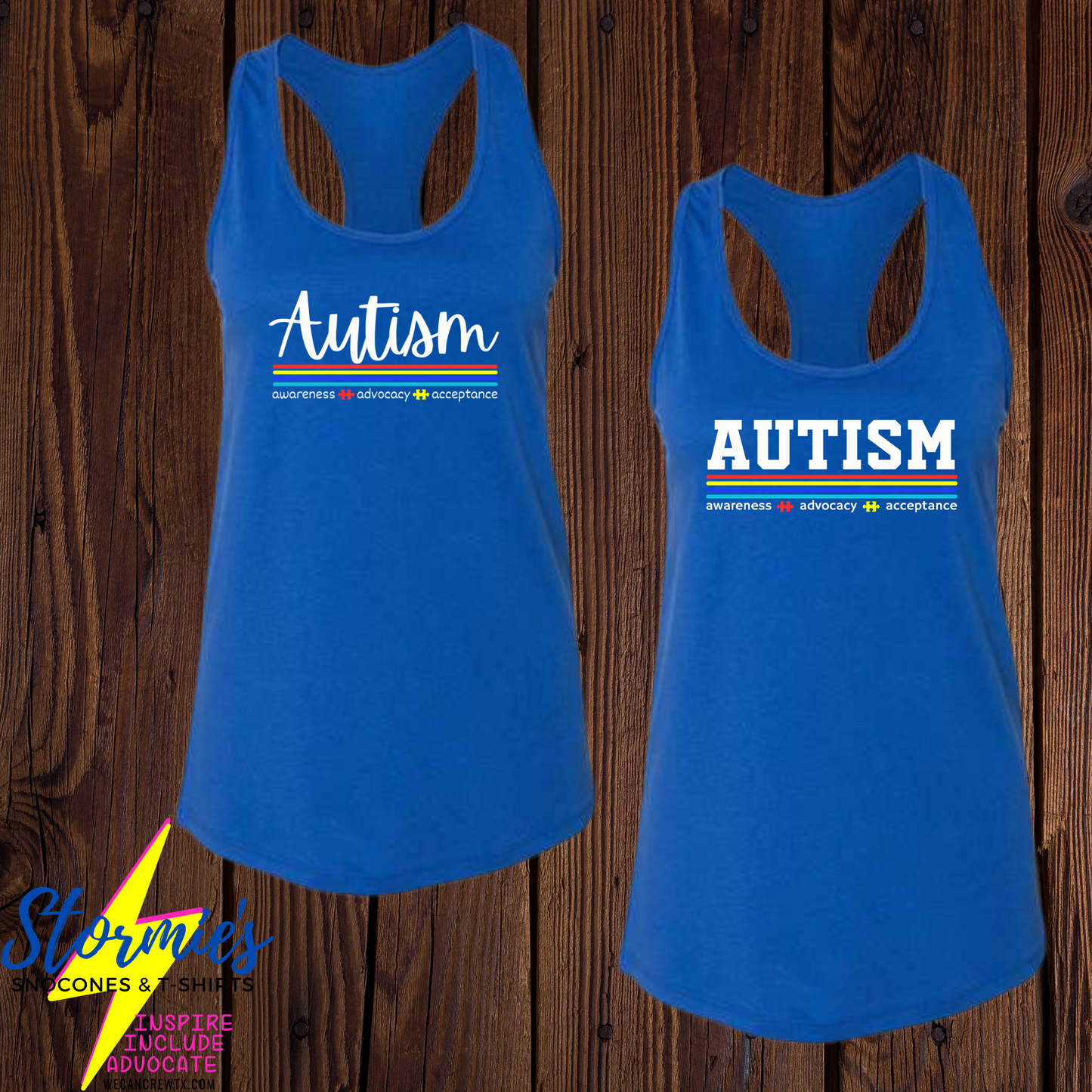 Autism Awareness Advocacy Acceptance Royal Blue Bella Racer Back Tank Top