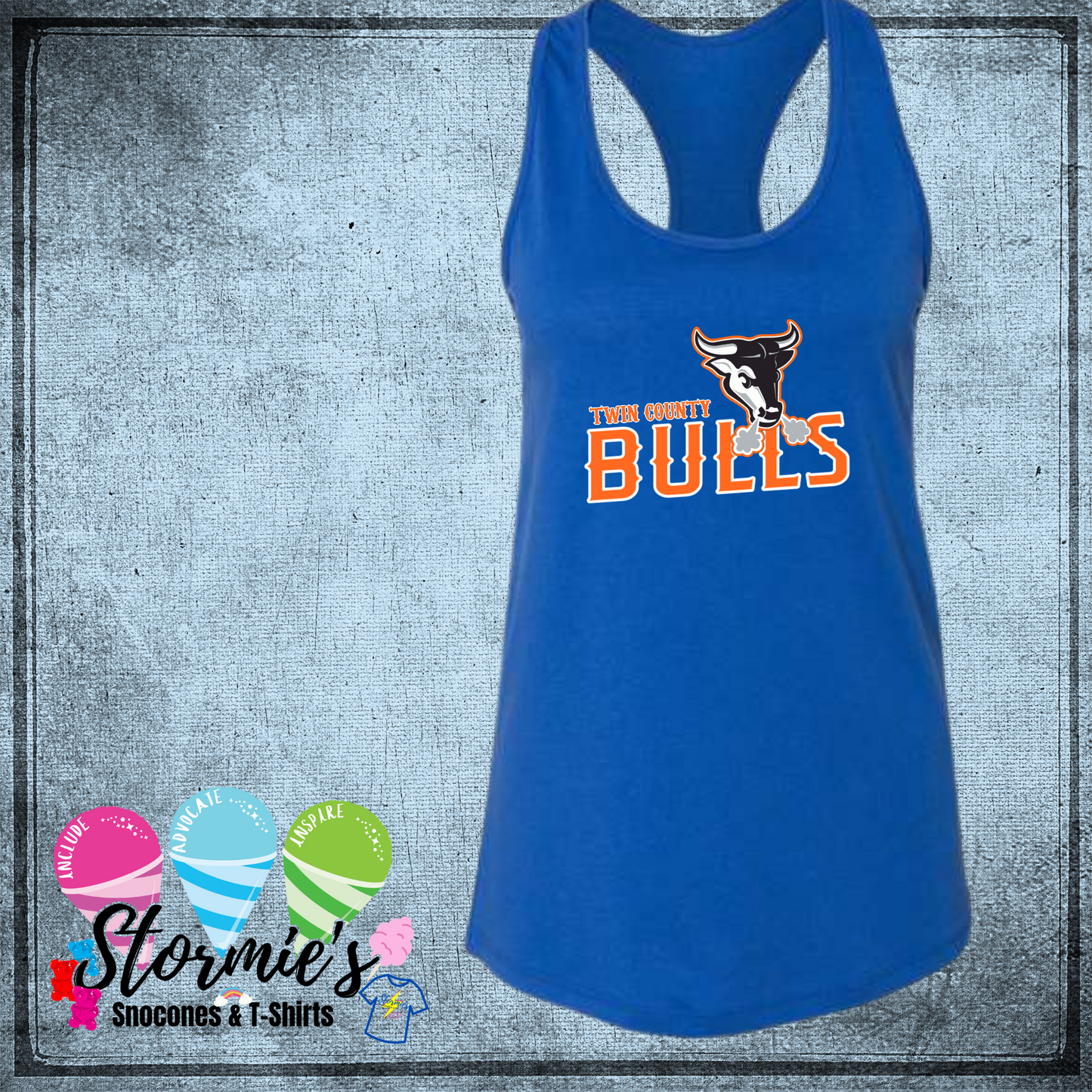 Bulls Twin County 2025 Bella Racer Back Royal Blue Tank Top