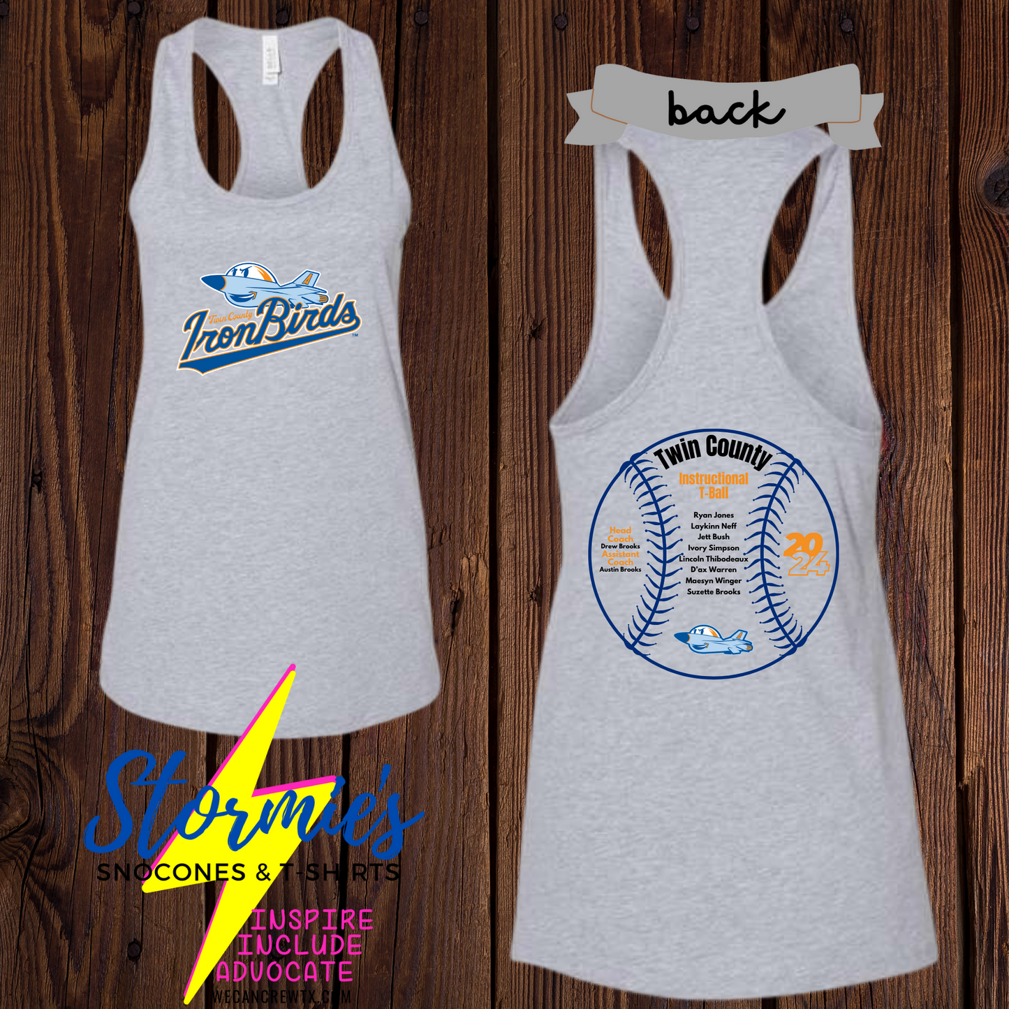 Ironbirds Instructional Tball Twin County 2024 Bella Racer Back Tank Top