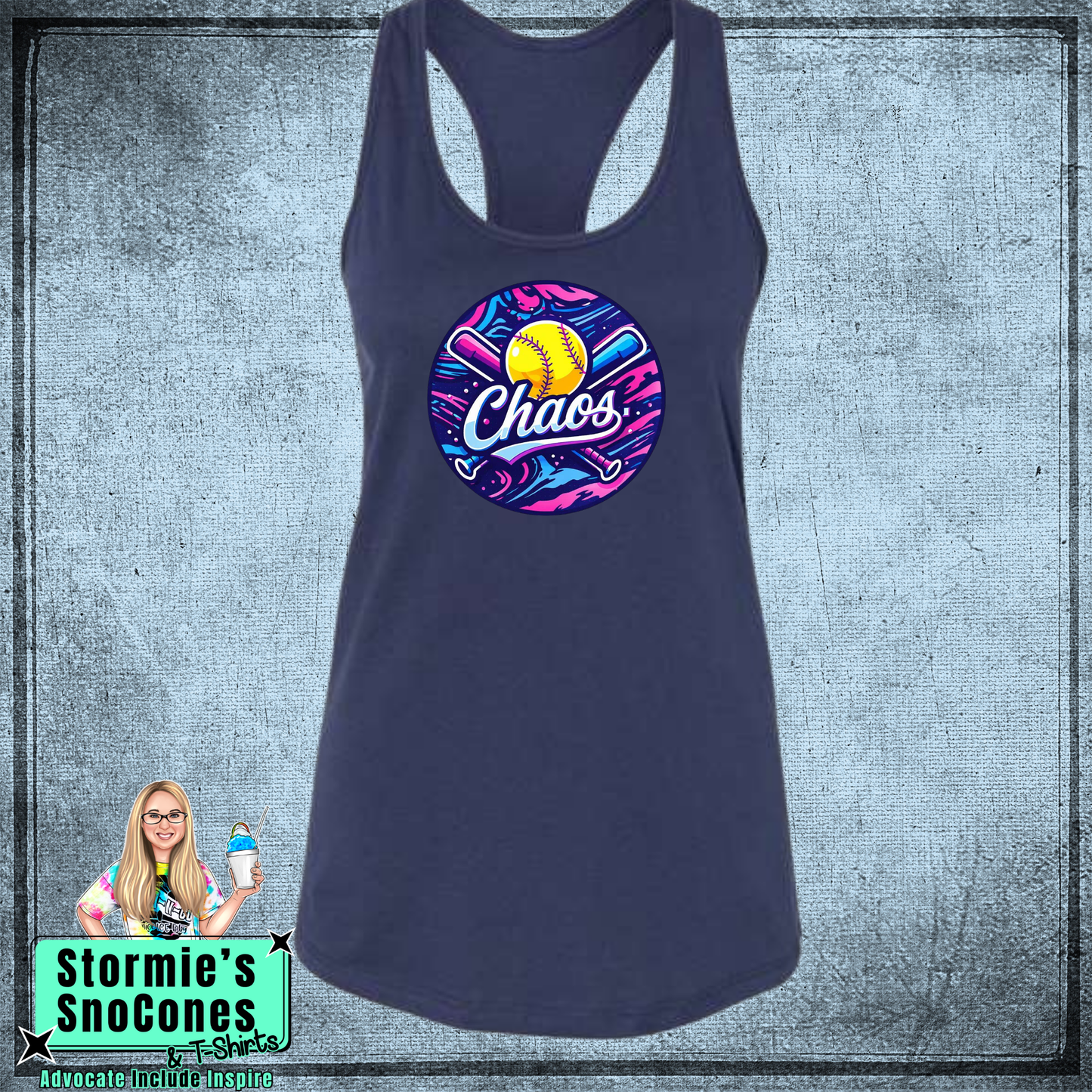 Chaos Twin County Bella Racer Back Navy Tank Top