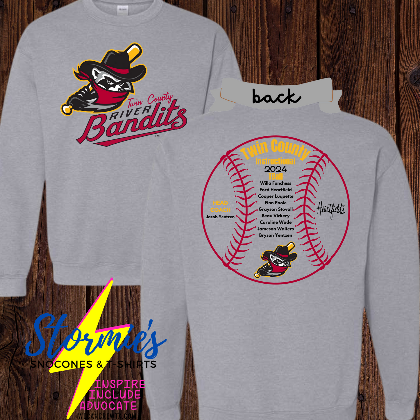 River Bandits  Twin County Instructional Tball 2024 - Sweatshirt & Hoodie & Long Sleeve Shirt 2023-24