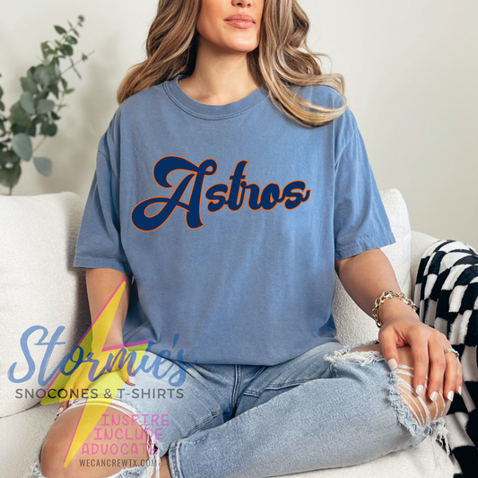 Astros Cursive Blue Jean Comfort Colors Shirt