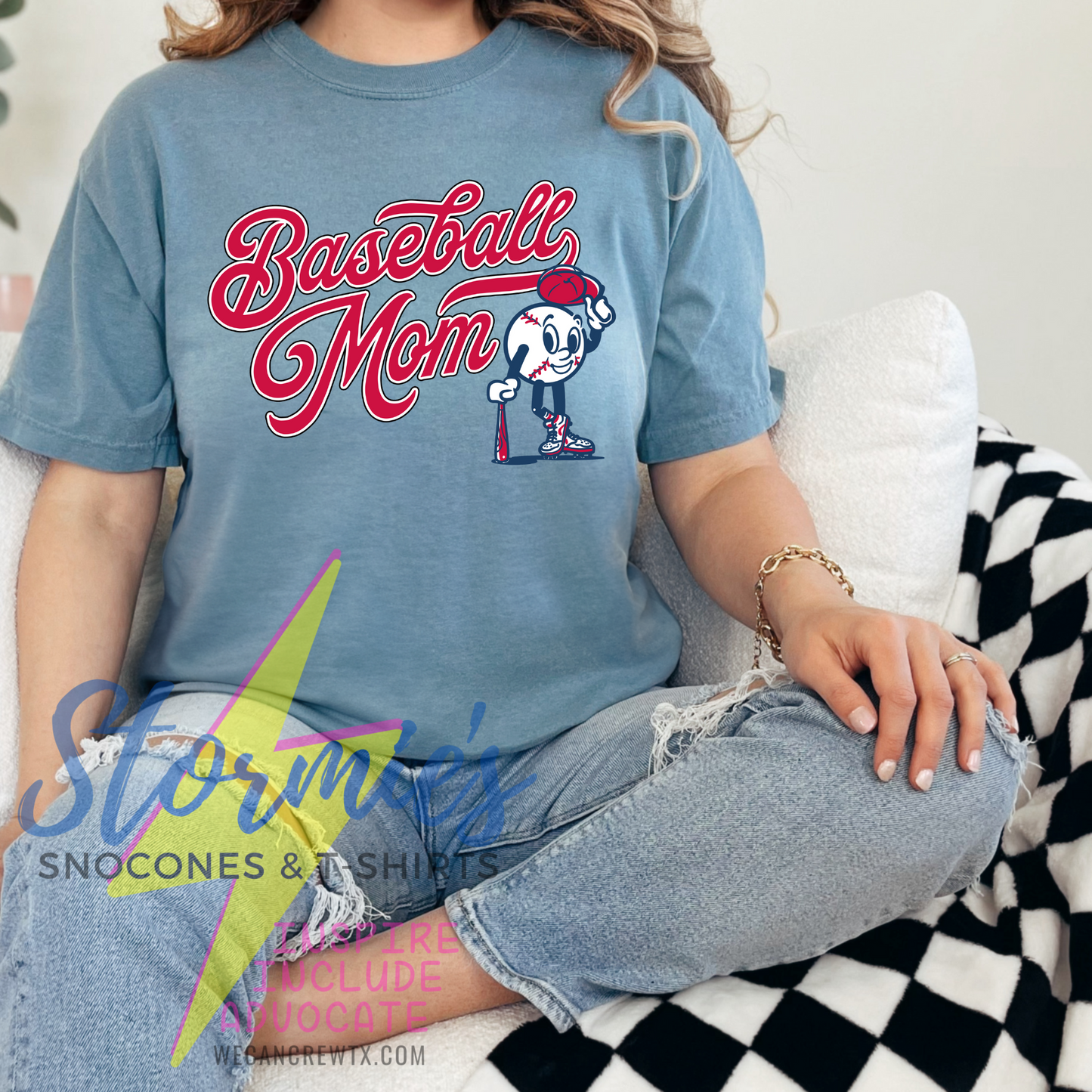 Baseball Mom Ball Mascot Ice Blue Comfort Colors Shirt