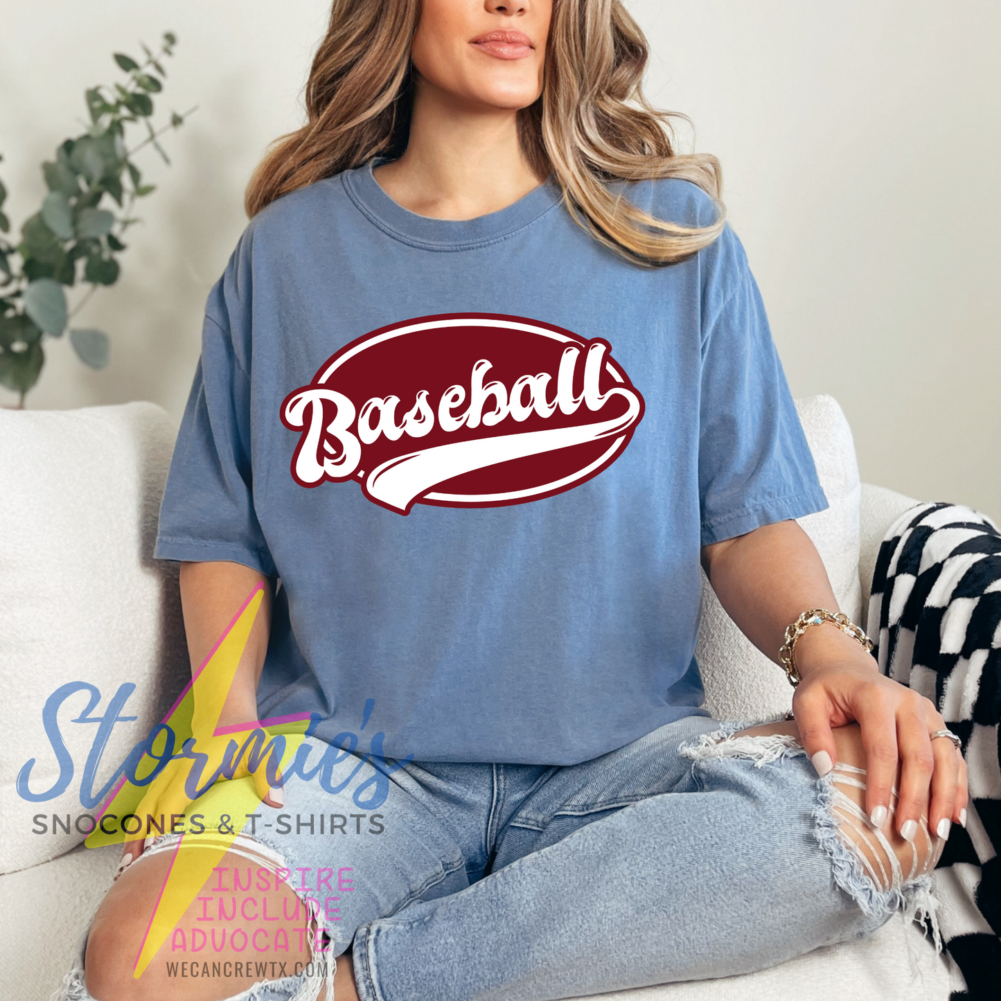 Baseball Oval Ice Blue Comfort Colors Shirt