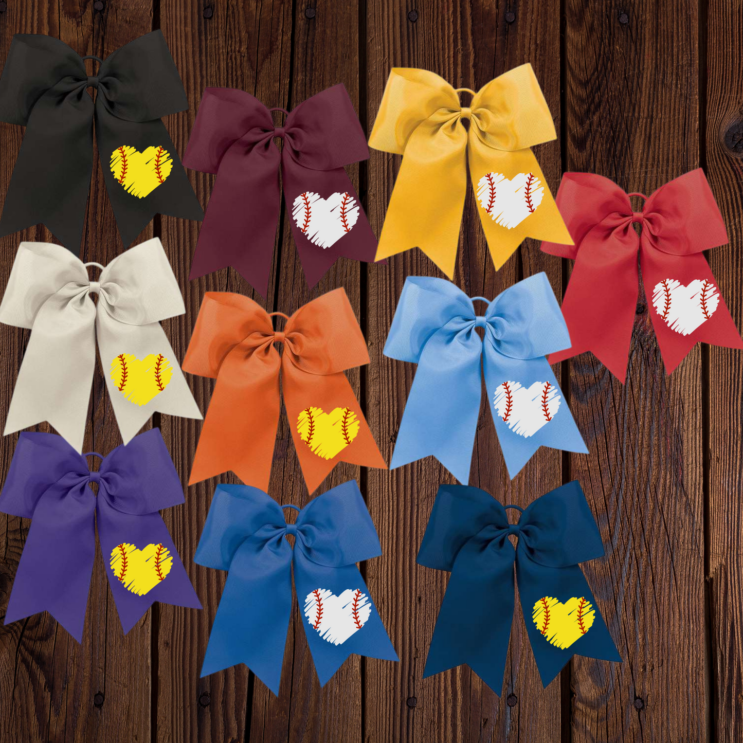 Baseball Softball Heart Hair Bow