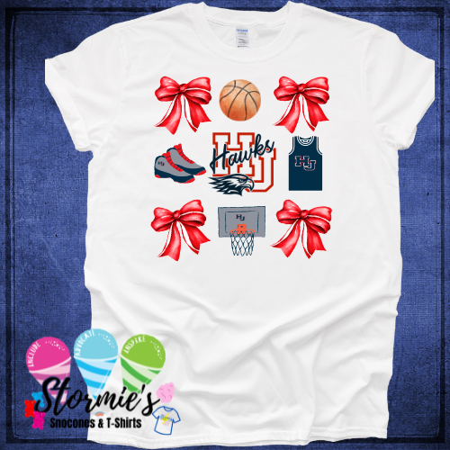 Little Dribblers Basketball 2024 Coquette Bow Grid White Shirt