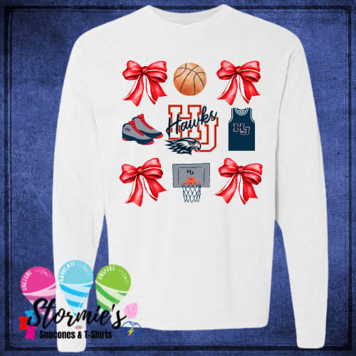 Little Dribblers Basketball 2024 Coquette Bow Grid White Long Sleeve Shirt