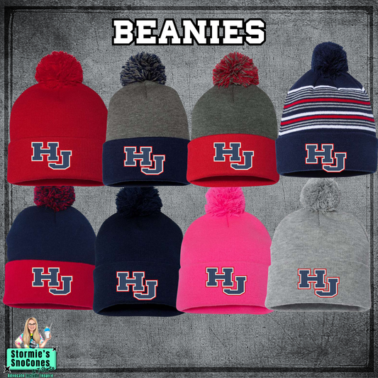 HJ 3 Color Cuffed Embroidered Pompom Beanie