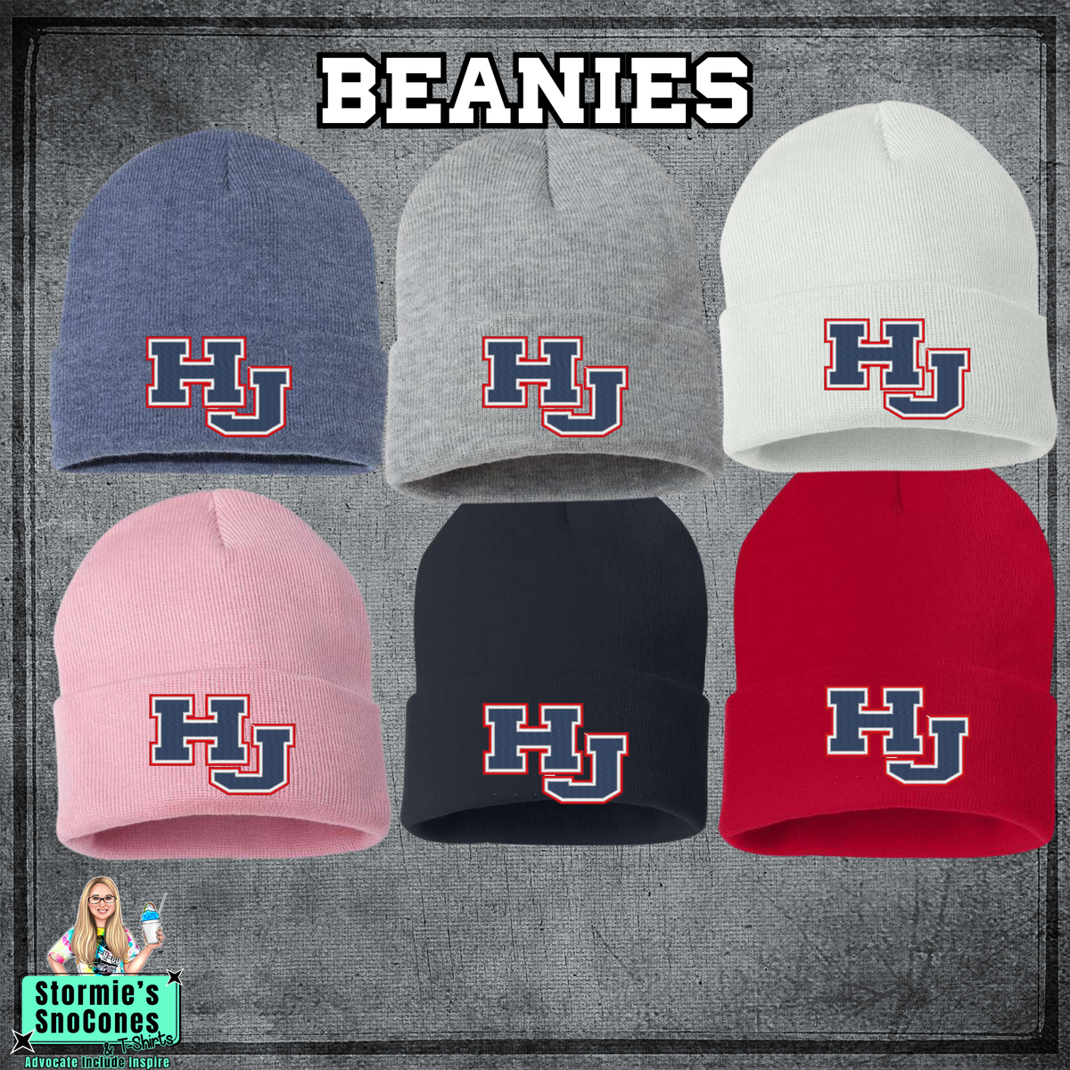 HJ 3 Color Cuffed Embroidered Beanie