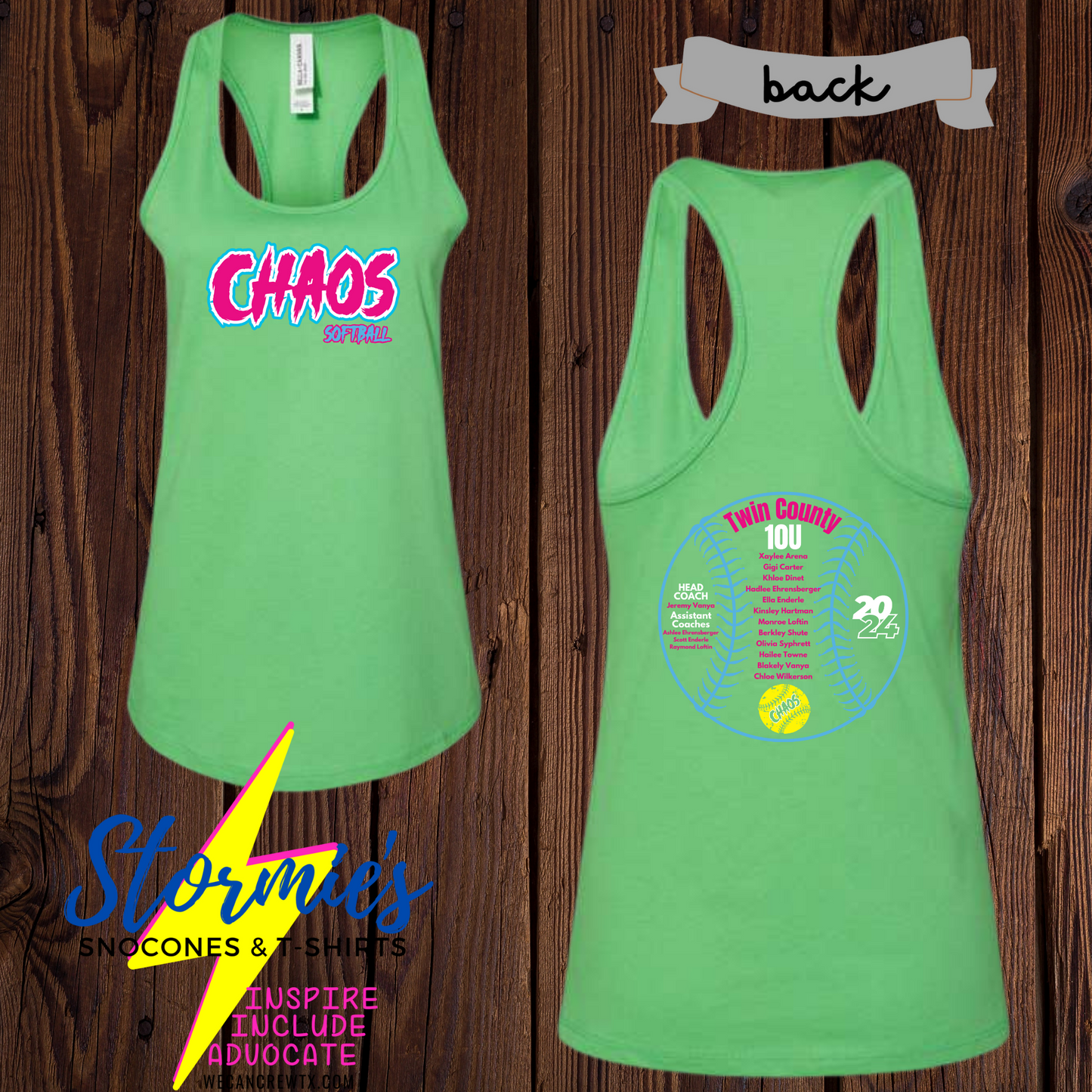 Chaos 10U Twin County 2024 Bella Racer Back Tank Top