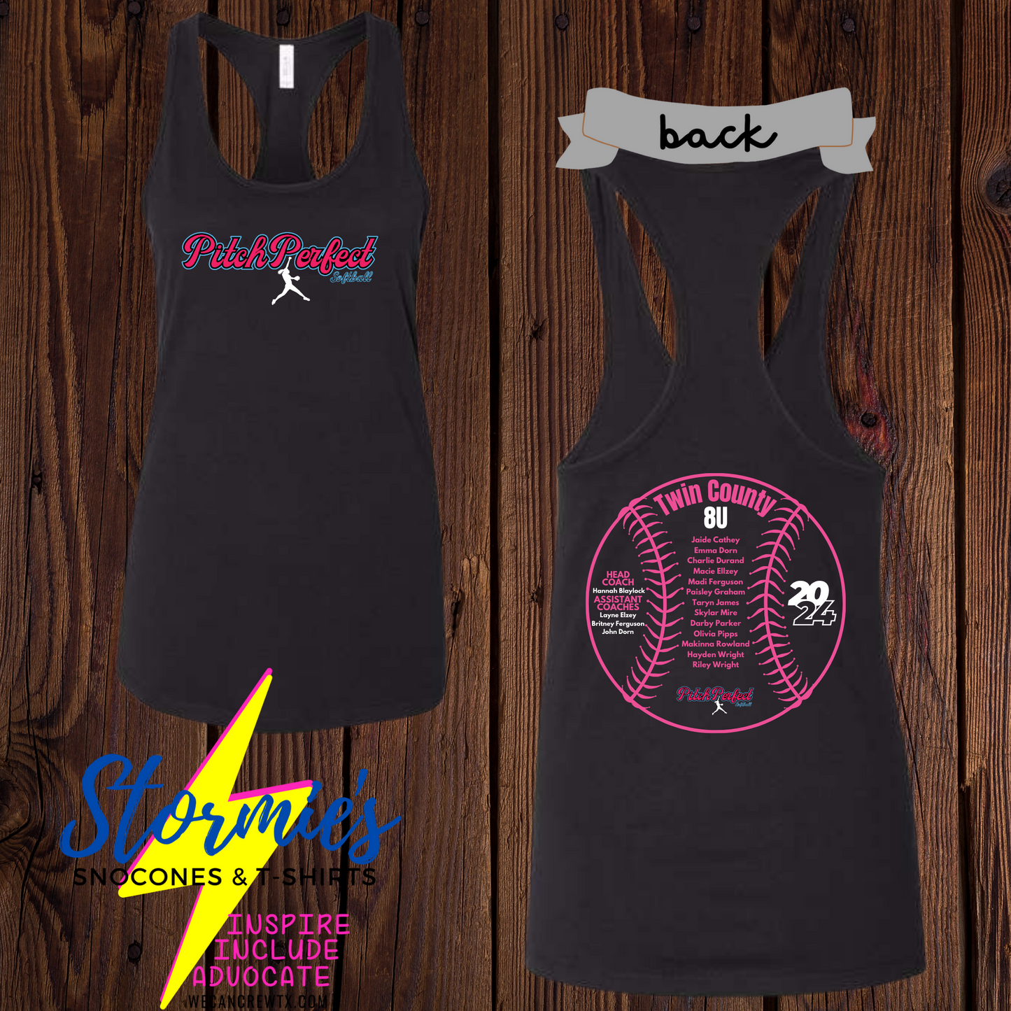 Pitch Perfect softball 8U Twin County 2024 Bella Racer Back Tank Top